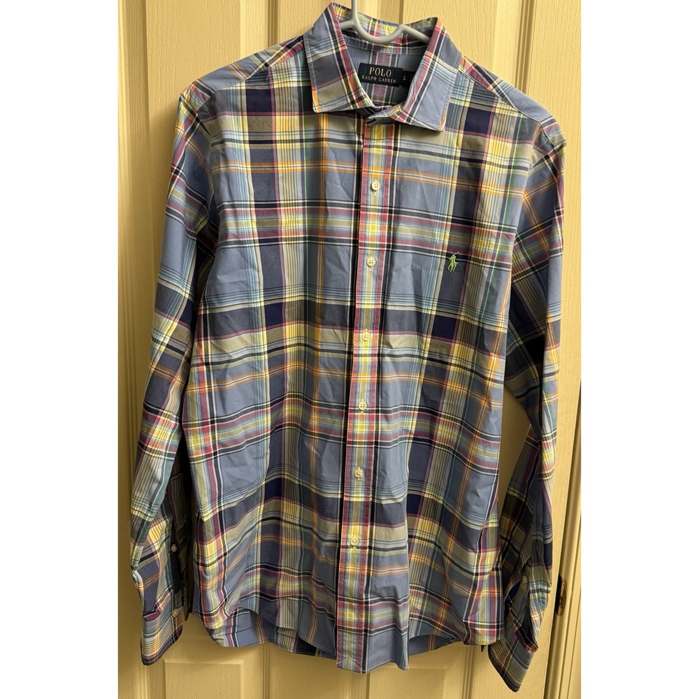Polo Ralph Lauren Long Sleeve Button Up Multicolor Plaid Cotton Shirt Mens Large